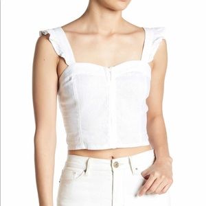 Nordstrom Linen Blend Ruffle Sleeve Crop